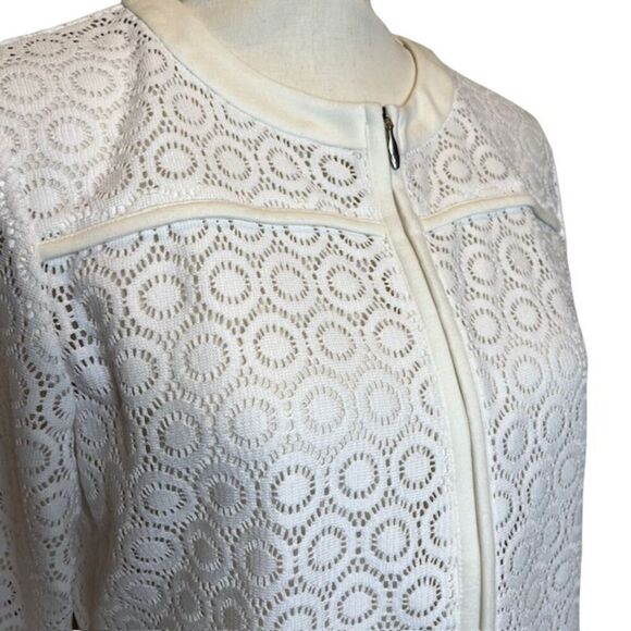 Doncaster White Sheer Lacy Crochet Look Zip Up Jacket Size 10 - Picture 3 of 11